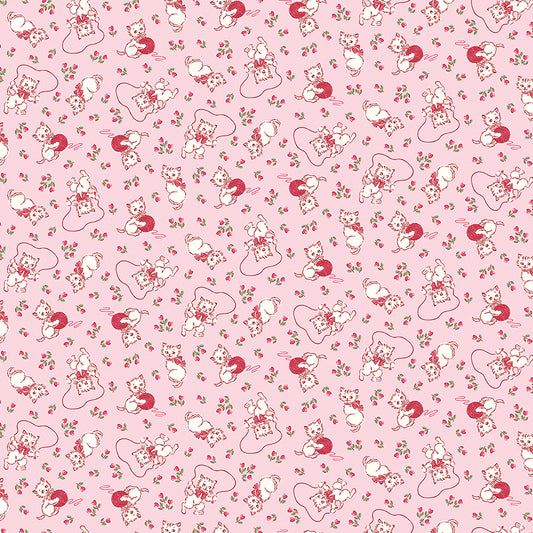 Traditional 30's Kittens Pink Fabric - By the yard