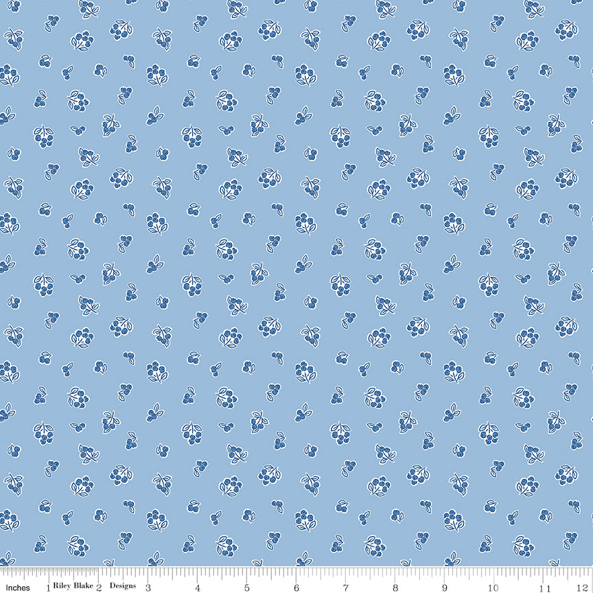 Traditional 30's Berries Blue Fabric