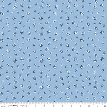 Traditional 30's Berries Blue Fabric - By the yard