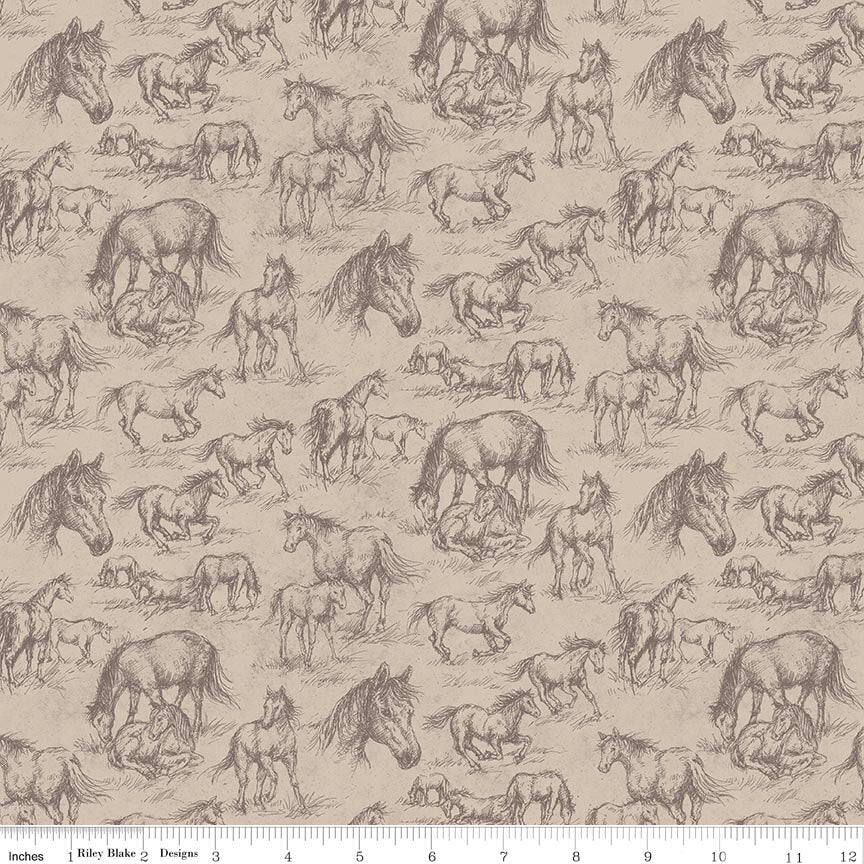 Horseshoe Creek Horses Light Beach Fabric