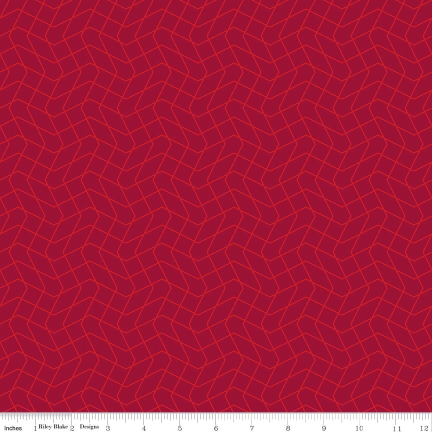 Quilt in Color Wavy Grid Red Fabric