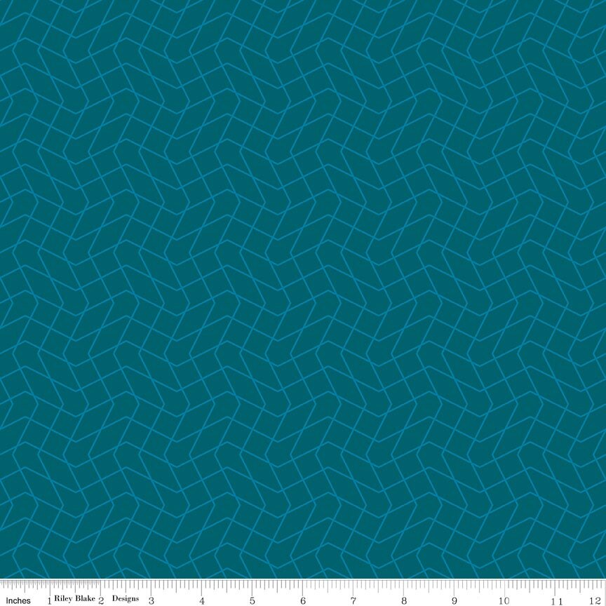 Quilt in Color Wavy Grid Teal Fabric