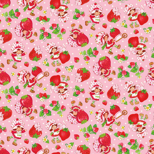 The World of Strawberry Shortcake™ Toss Pink Fabric - By the yard
