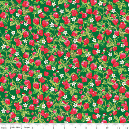 The World of Strawberry Shortcake™ Strawberries Green Fabric - By the yard