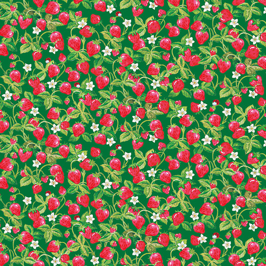 The World of Strawberry Shortcake™ Strawberries Green Fabric - By the yard