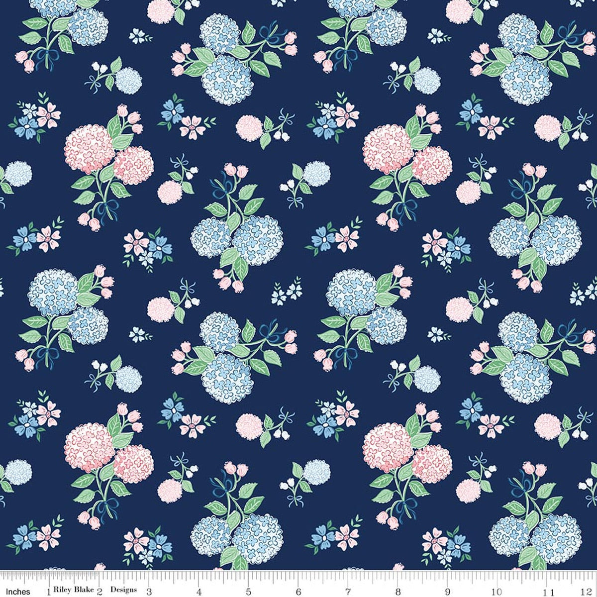 Coastal Dreams Hydrangeas Navy Fabric by Tasha Noel for Riley Blake Designs