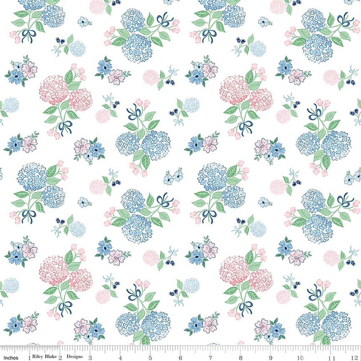 Coastal Dreams Hydrangeas White Fabric by Tasha Noel for Riley Blake Designs