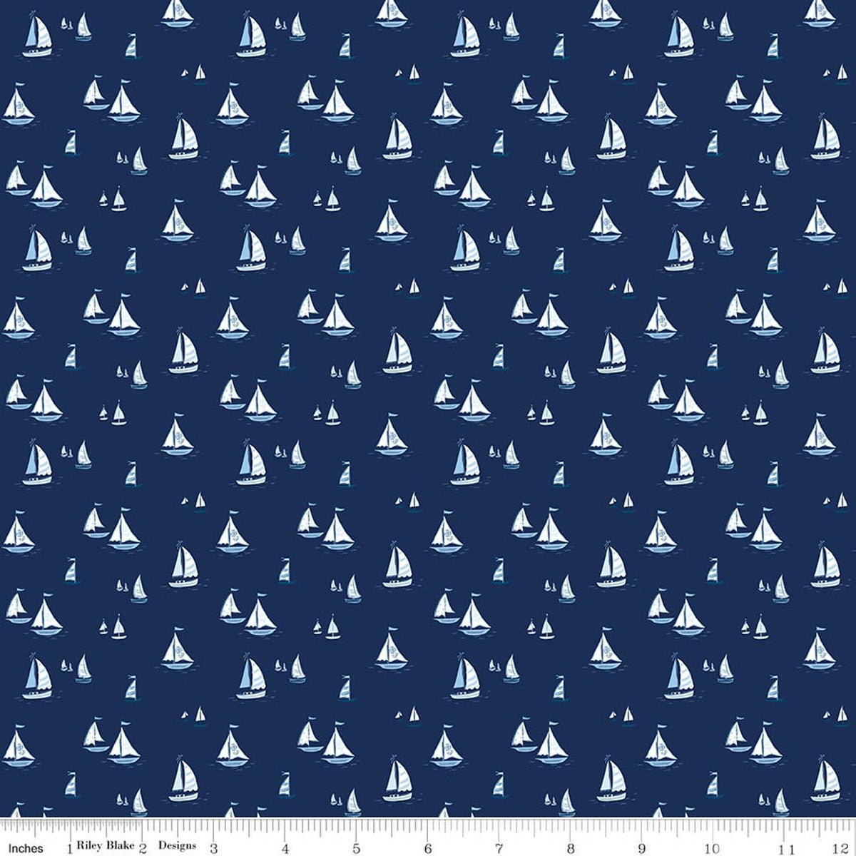 Coastal Dreams Sailboats Navy Fabric by Tasha Noel for Riley Blake Designs