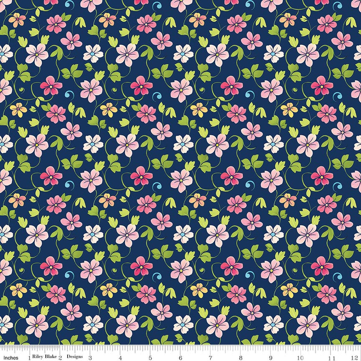 Peonies & Pears Blossoms Navy by Lila Tueller for Riley Blake Designs