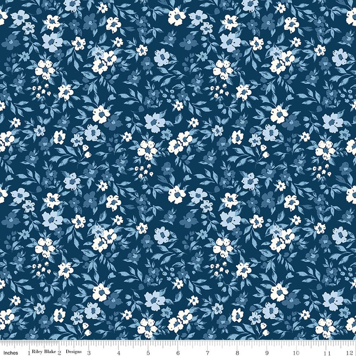 Star-Spangled Garden Floral Oxford Blue fabric by My Mind's Eye for Riley Blake Designs