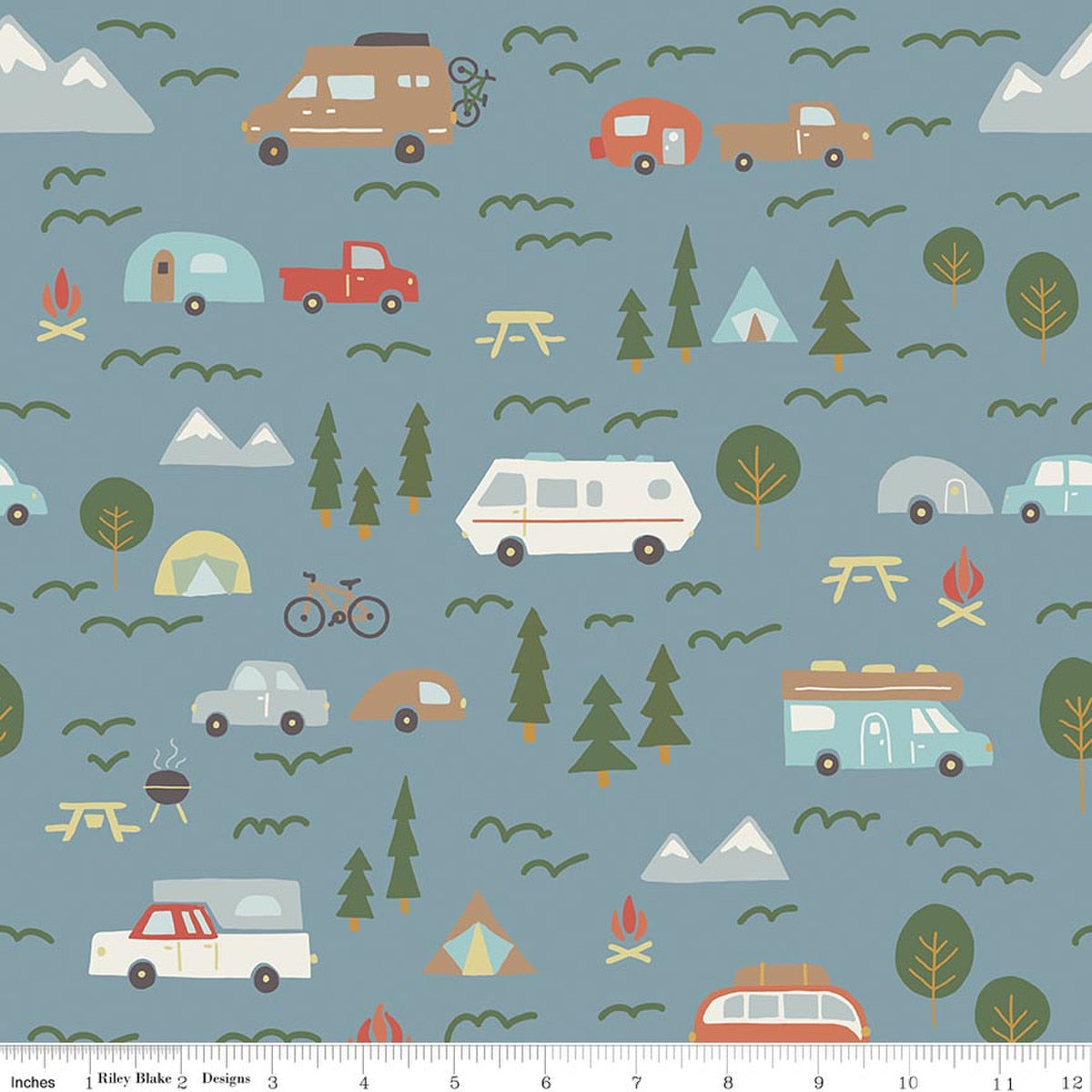 Upper Pines Campers Blue Fabric by the Yard - C18871-BLUE