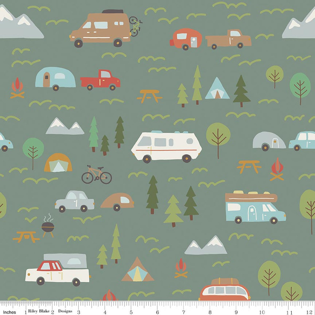 Upper Pines Campers Green Fabric by the Yard - C18871-GREEN