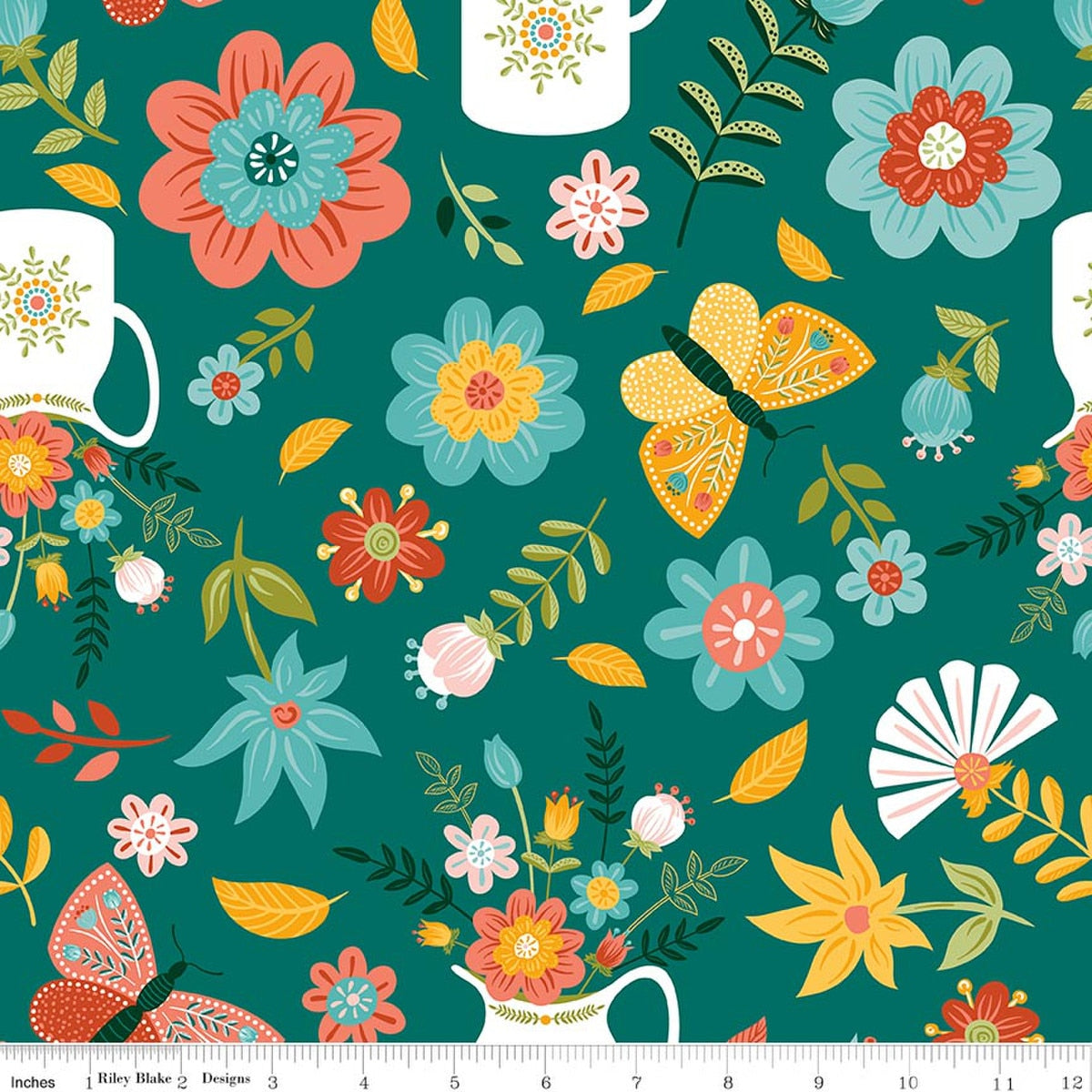 Folk Floral Main Jade Fabric by Jennifer Long for Riley Blake Designs