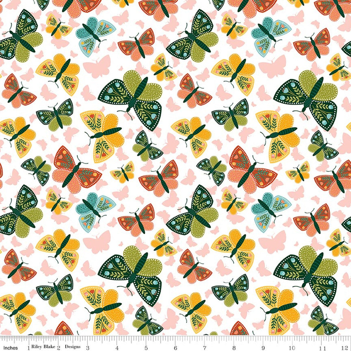 Folk Floral Butterflies White Fabric by Jennifer Long for Riley Blake Designs