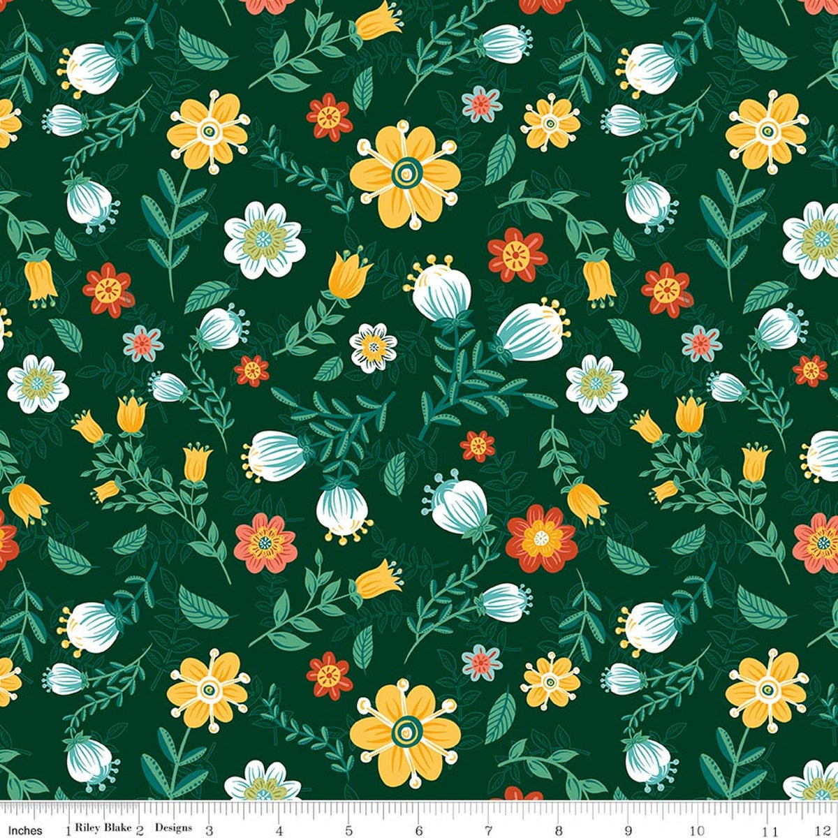 Folk Floral Blooms Pine Valley Fabric by Jennifer Long for Riley Blake Designs