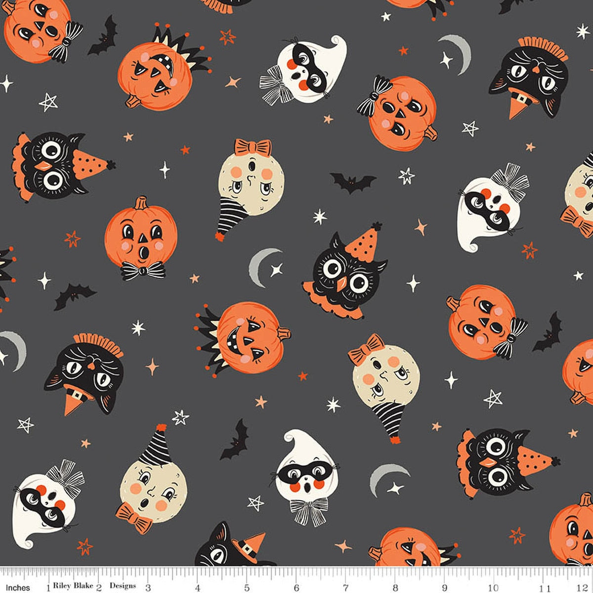 Vintage Boo Main Charcoal Fabric by My Mind’s Eye for Riley Blake Designs