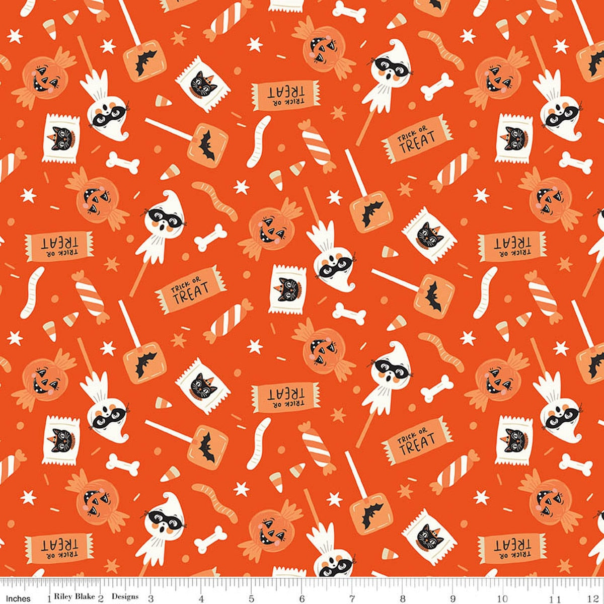 Vintage Boo Main Candy Orange Fabric by My Mind’s Eye for Riley Blake Designs