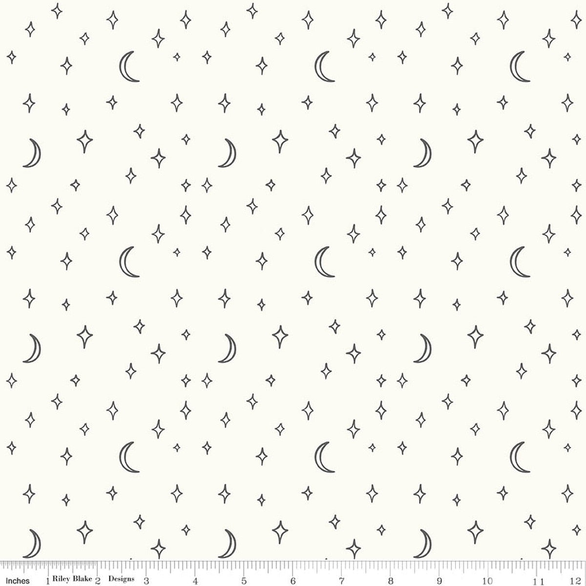 Vintage Boo Stars and Moons Vintage White Fabric by My Mind’s Eye for Riley Blake Designs