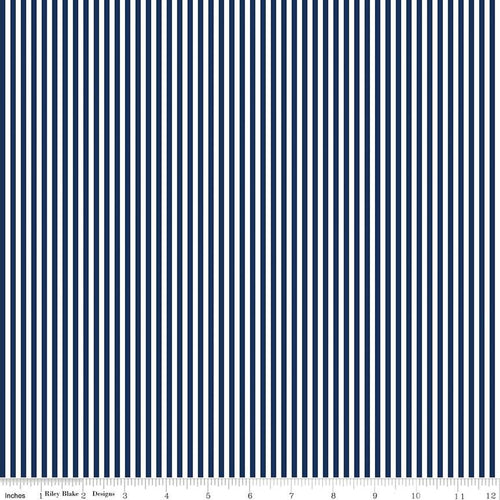 1/8" Stripe Navy Fabric by the Yard - C495-NAVY
