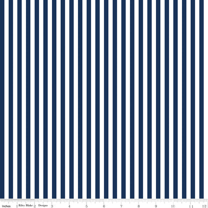 1/4" Stripe Navy Fabric - By the yard