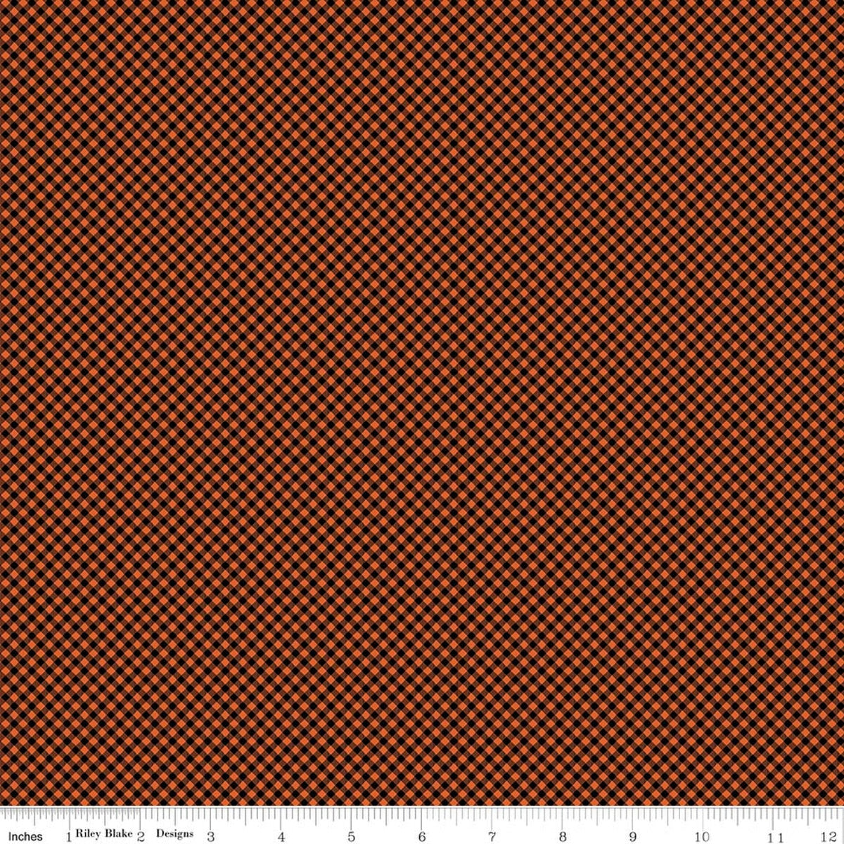 Seasonal Basics Gingham Black on Orange Fabric by the Yard - C777-BLACKORANGE