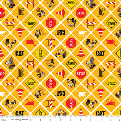 CAT® Buildin' Crew Signs Yellow Fabric - By the yard