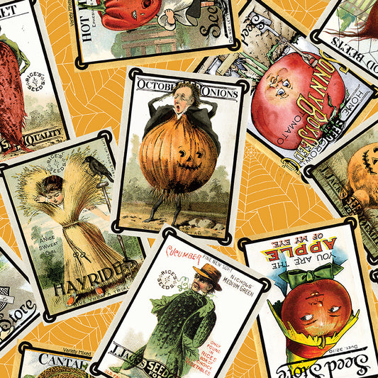Pumpkin Patch Seed Packs Toss Orange Fabric - By the yard