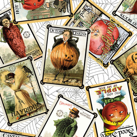 Pumpkin Patch Seed Packs Toss White Fabric - By the yard