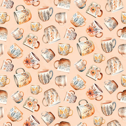 Coffee Time Coffee Mugs Shell Fabric - By the yard