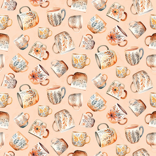 Coffee Time Coffee Mugs Shell Fabric - By the yard