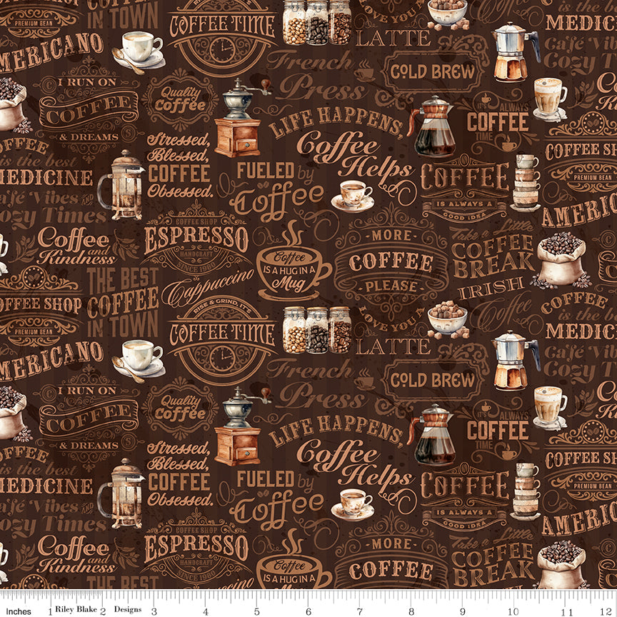 Coffee Time Text Brown Fabric