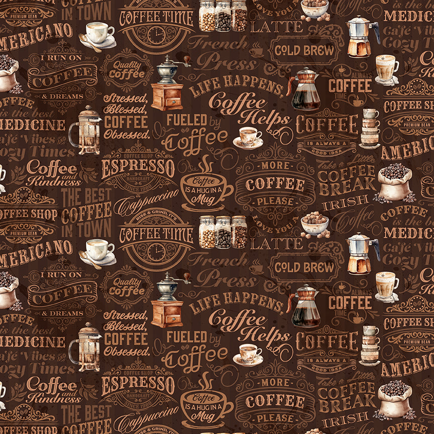 Coffee Time Text Brown Fabric