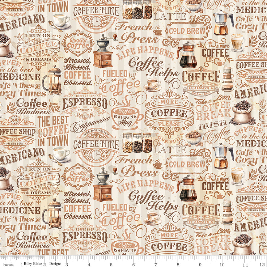 Coffee Time Text Cream Fabric