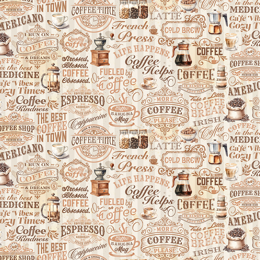 Coffee Time Text Cream Fabric