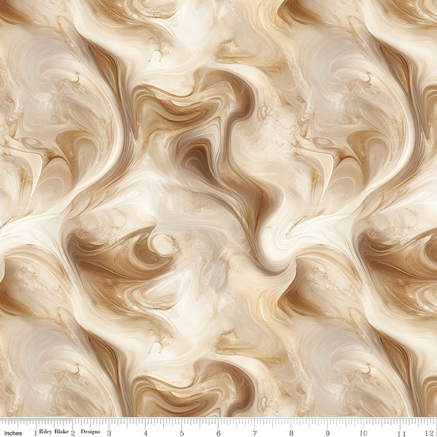 Coffee Time Swirl Brown Fabric