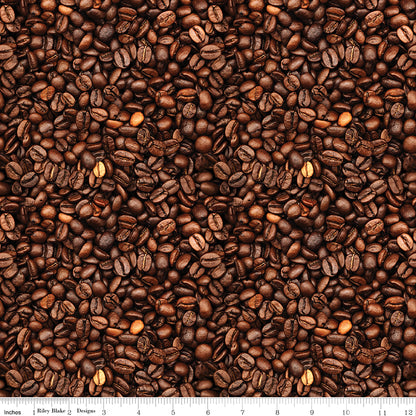 Coffee Time Coffee Beans Brown Fabric - By the yard