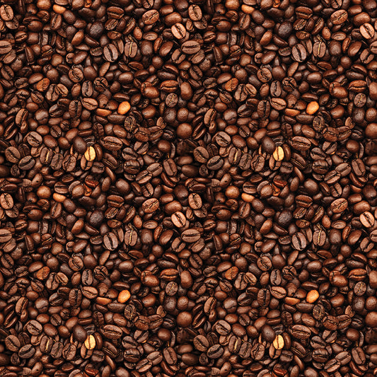 Coffee Time Coffee Beans Brown Fabric - By the yard