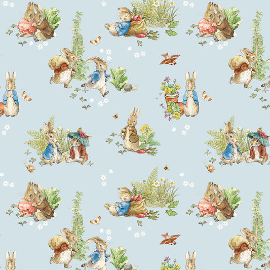 Peter Rabbit™ and Benjamin Bunny™ Main Blue Fabric