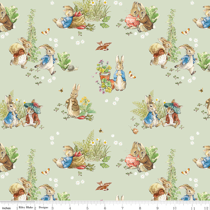 Peter Rabbit™ and Benjamin Bunny™ Main Green Fabric