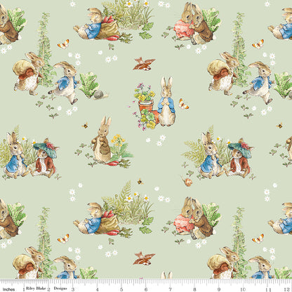 Peter Rabbit™ and Benjamin Bunny™ Main Green Fabric