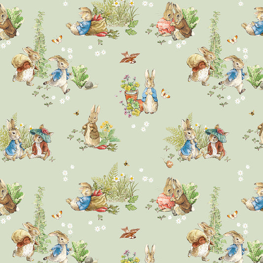 Peter Rabbit™ and Benjamin Bunny™ Main Green Fabric