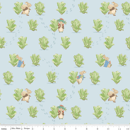 Peter Rabbit™ and Benjamin Bunny™ Lettuce Patch Blue Fabric