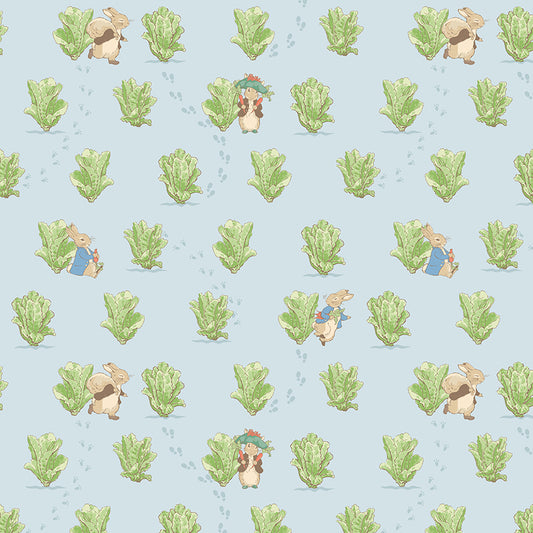 Peter Rabbit™ and Benjamin Bunny™ Lettuce Patch Blue Fabric