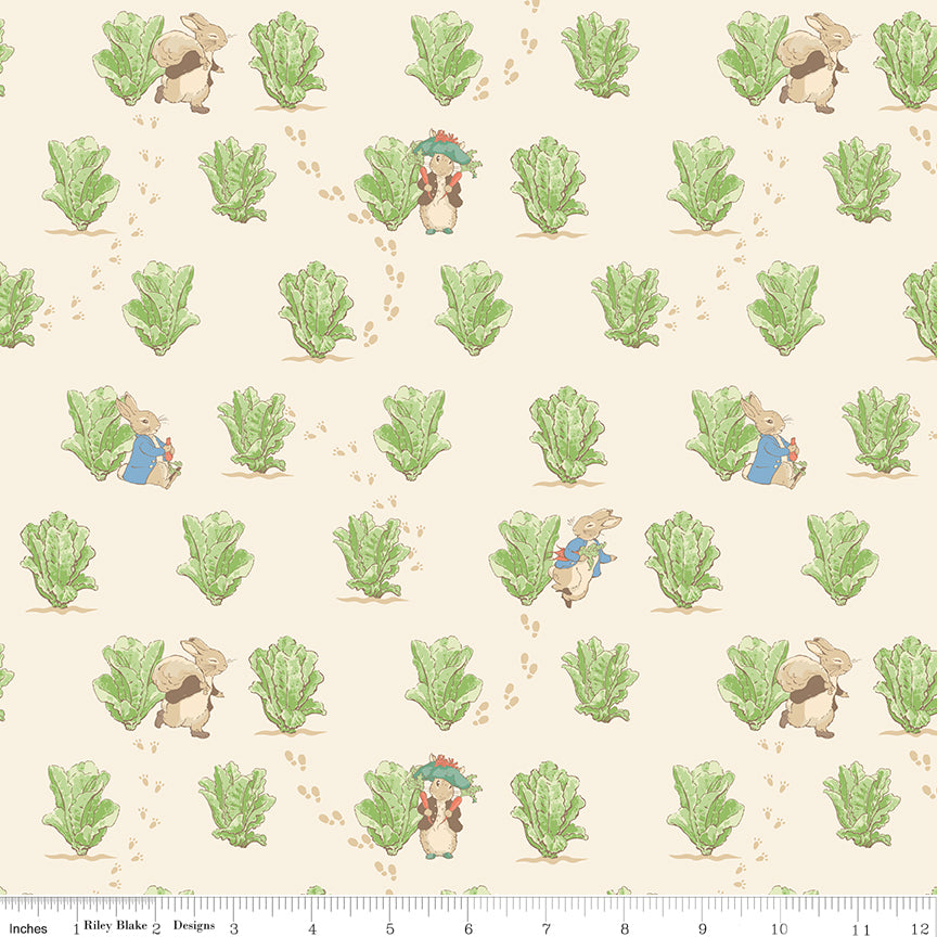Peter Rabbit™ and Benjamin Bunny™ Lettuce Patch Cream Fabric