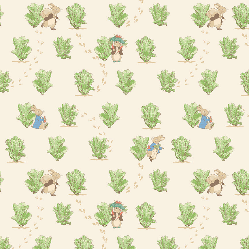 Peter Rabbit™ and Benjamin Bunny™ Lettuce Patch Cream Fabric