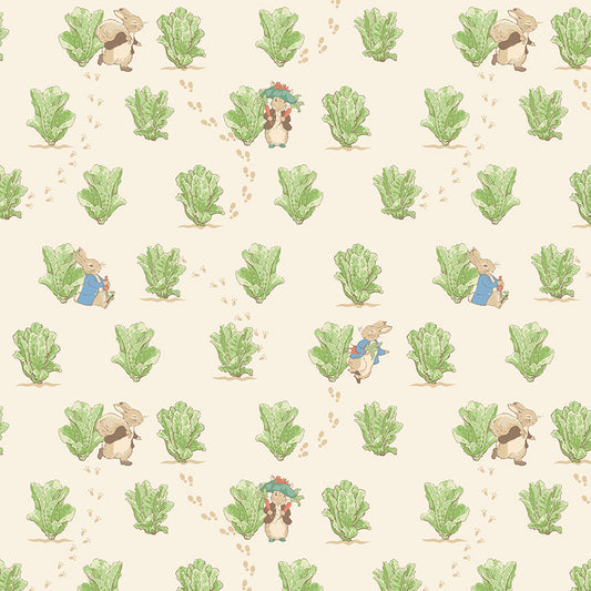 Peter Rabbit™ and Benjamin Bunny™ Lettuce Patch Cream Fabric