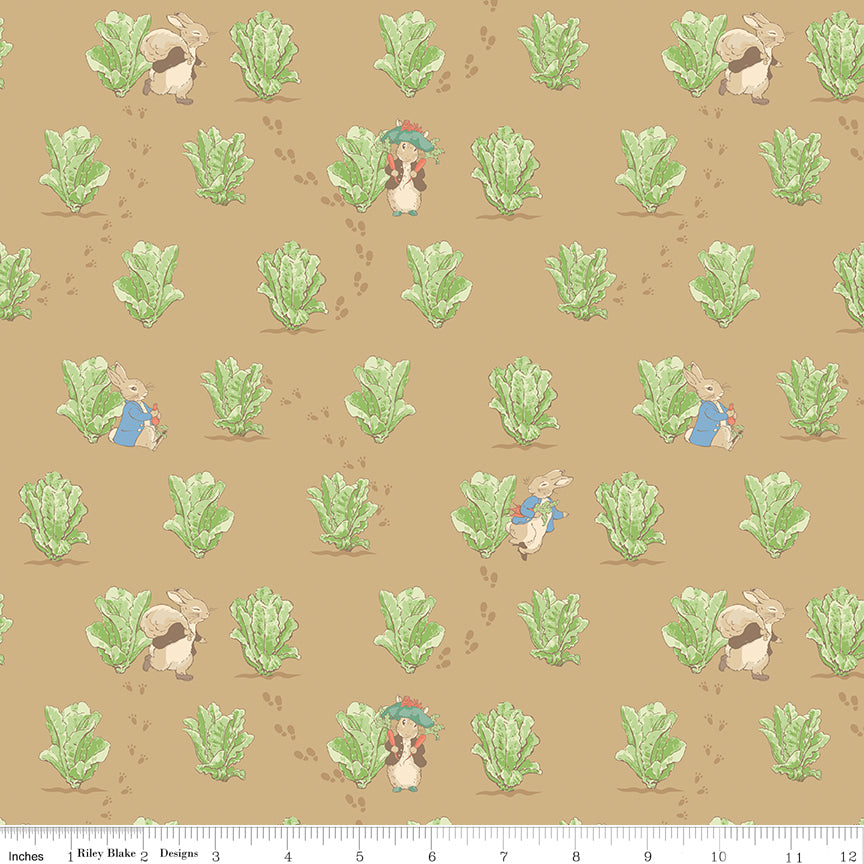 Peter Rabbit™ and Benjamin Bunny™ Lettuce Patch Tan Fabric