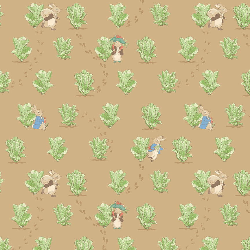 Peter Rabbit™ and Benjamin Bunny™ Lettuce Patch Tan Fabric
