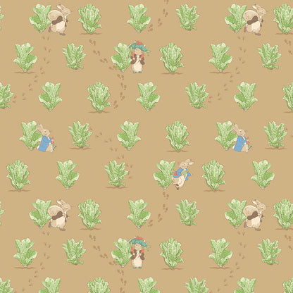 Peter Rabbit™ and Benjamin Bunny™ Lettuce Patch Tan Fabric