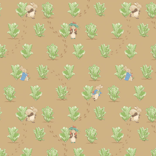 Peter Rabbit™ and Benjamin Bunny™ Lettuce Patch Tan Fabric